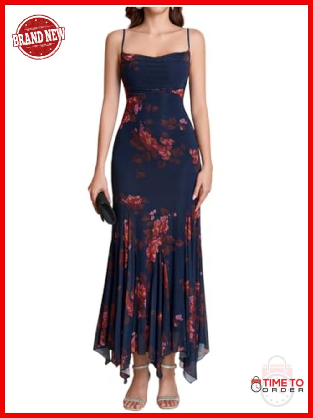 Floral Mesh Bodycon Maxi Dress Square Neck Spaghetti Strap Formal